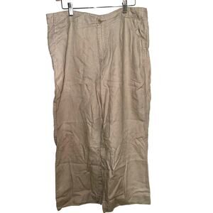 Boho Tan Linen Pants Chino Button Front Sustainable Fabric GH Bass Plus Size 14